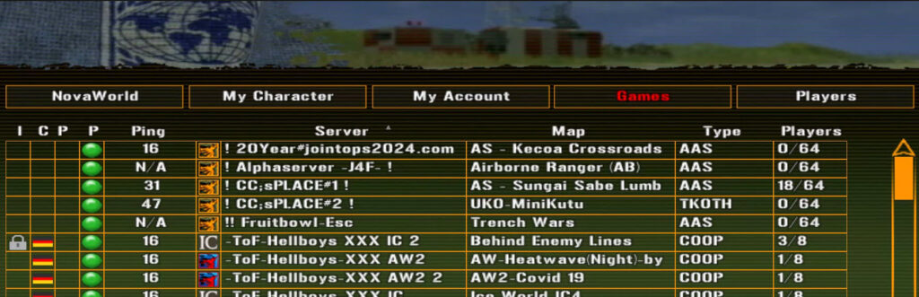 The 20 Year jointops2024.com server in the NovaWorld lobby list