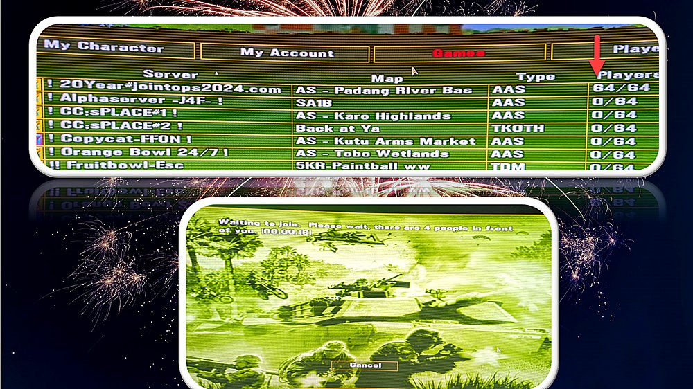NovaWorld lobby on 15 June 2024: the 20 Year server full at 64/64, with players waiting in the queue